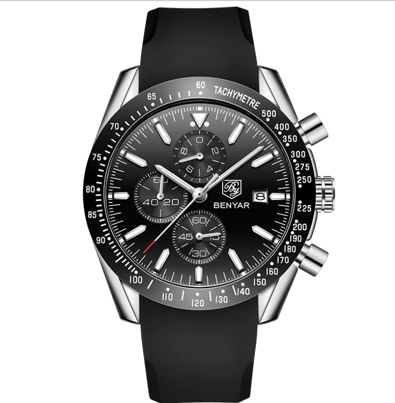 Benyar Waterproof Quartz Men's Watch with Steel Band