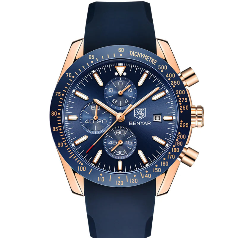 Benyar Waterproof Quartz Men's Watch with Steel Band