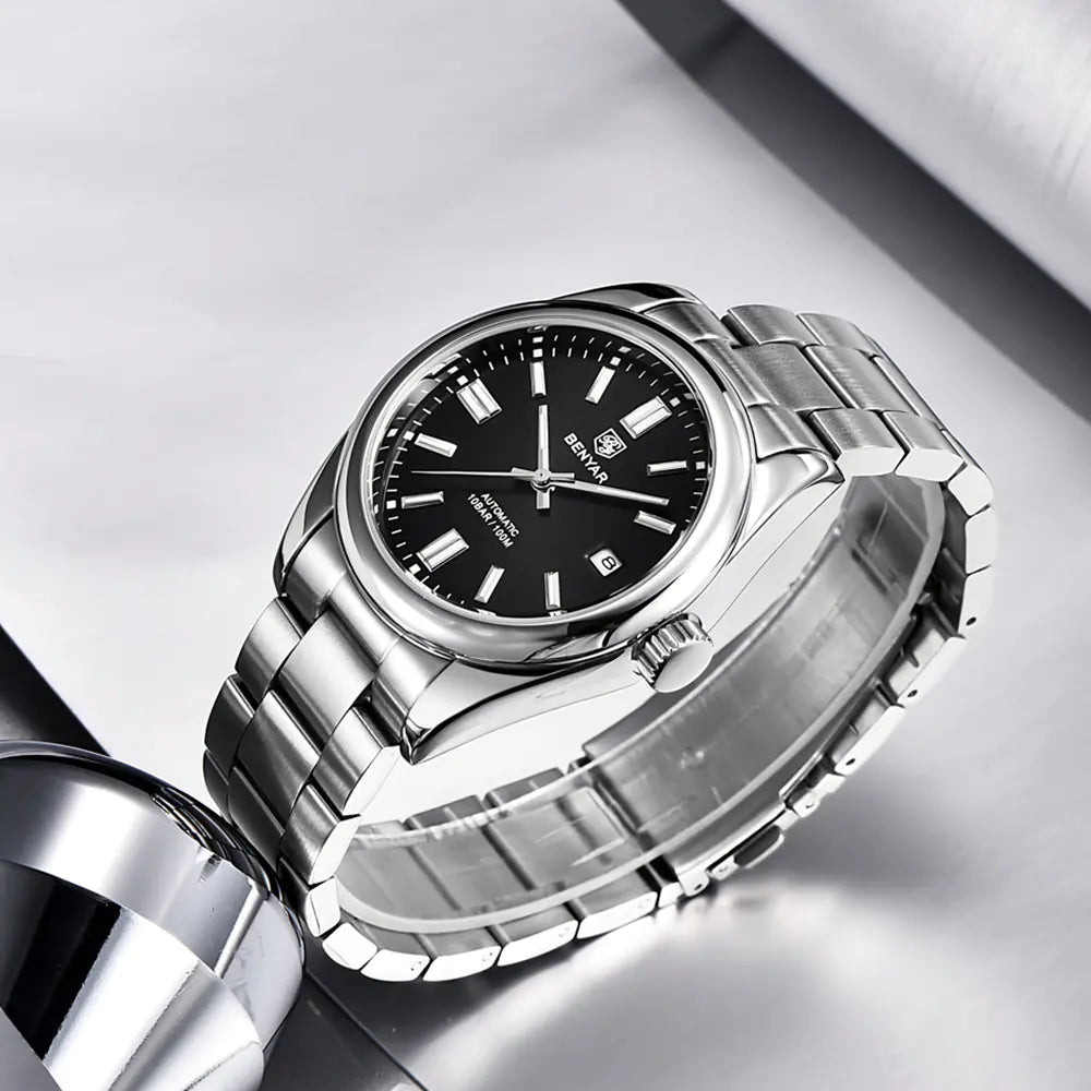 Benyar Men's Automatic Mechanical Watch with Steel Band