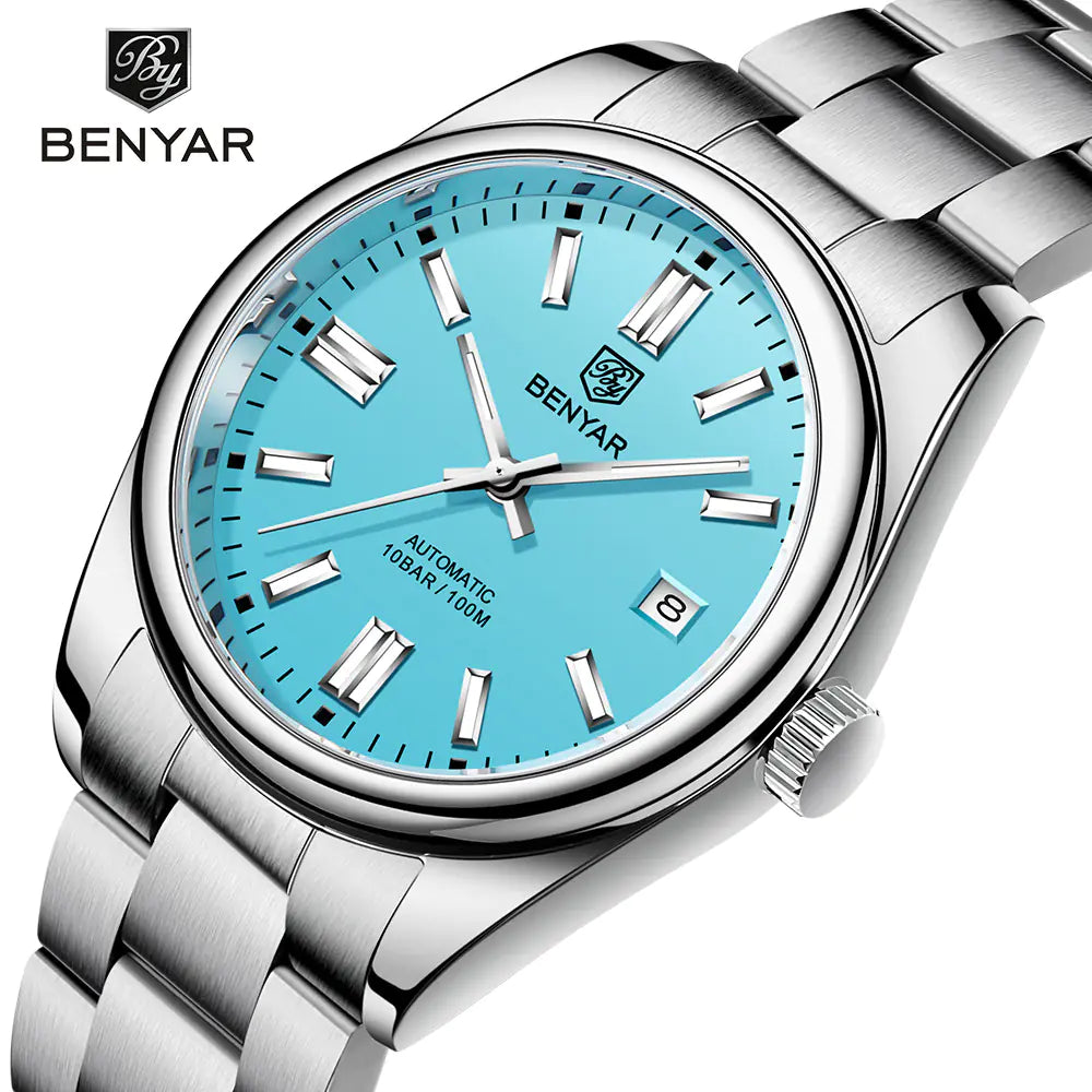 Benyar Men's Automatic Mechanical Watch with Steel Band